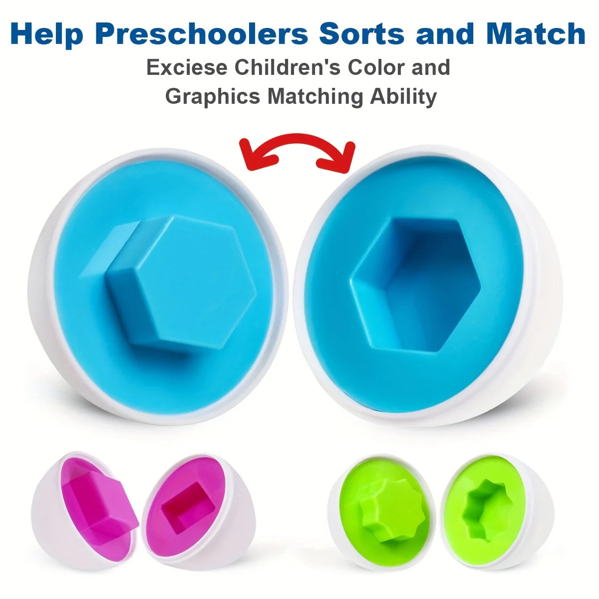 6/12pcs Color and Shape Matching Toys, Simulated Egg Shapes with Storage Box - Geometric Shape & Color Learning Toy Set for Kids