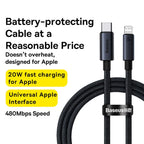 Baseus USB Cable For iPhone 13 12 11 pro max iPhone USB Cable Fast Charging For iPhone X XR 8 USB Type C to lightning Cable