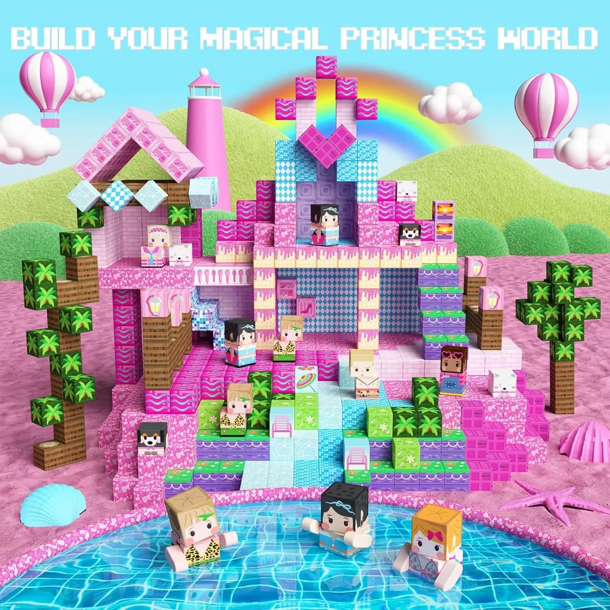 Magnetic Building Blocks Mine World Magnetic Pool Castle Villa Party Construction Brick Cube STEM Boy Girl Children Toy Set Gift