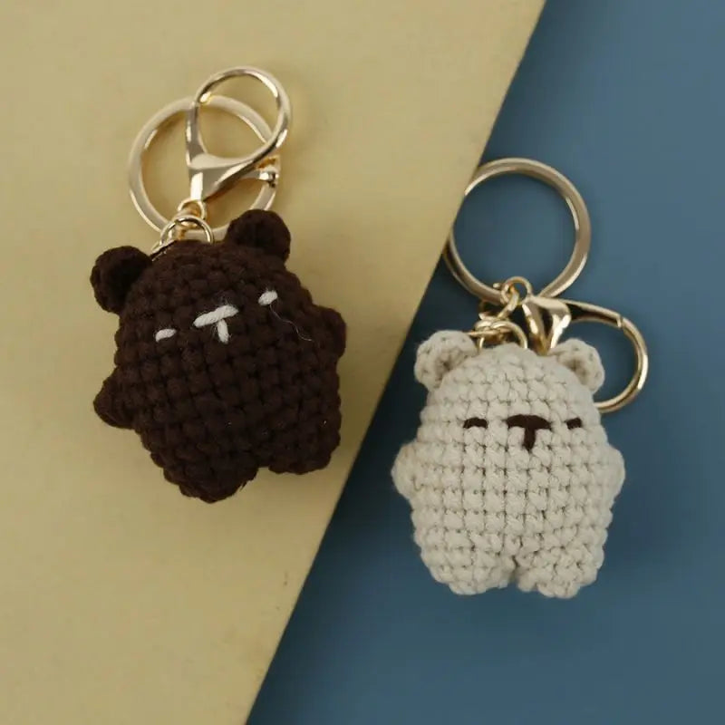 Cute Small Bear Doll Keychain For Couple Gifts Handmaking Crochet Cartoon Bear Keychain Knitting Animal Doll Custom Accessories