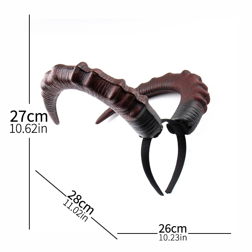 Black Red Demon Horn Headpiece Cosplay Women Gothic Devils Animal Ox Horns Headwear Halloween Carnival Party Costume Props