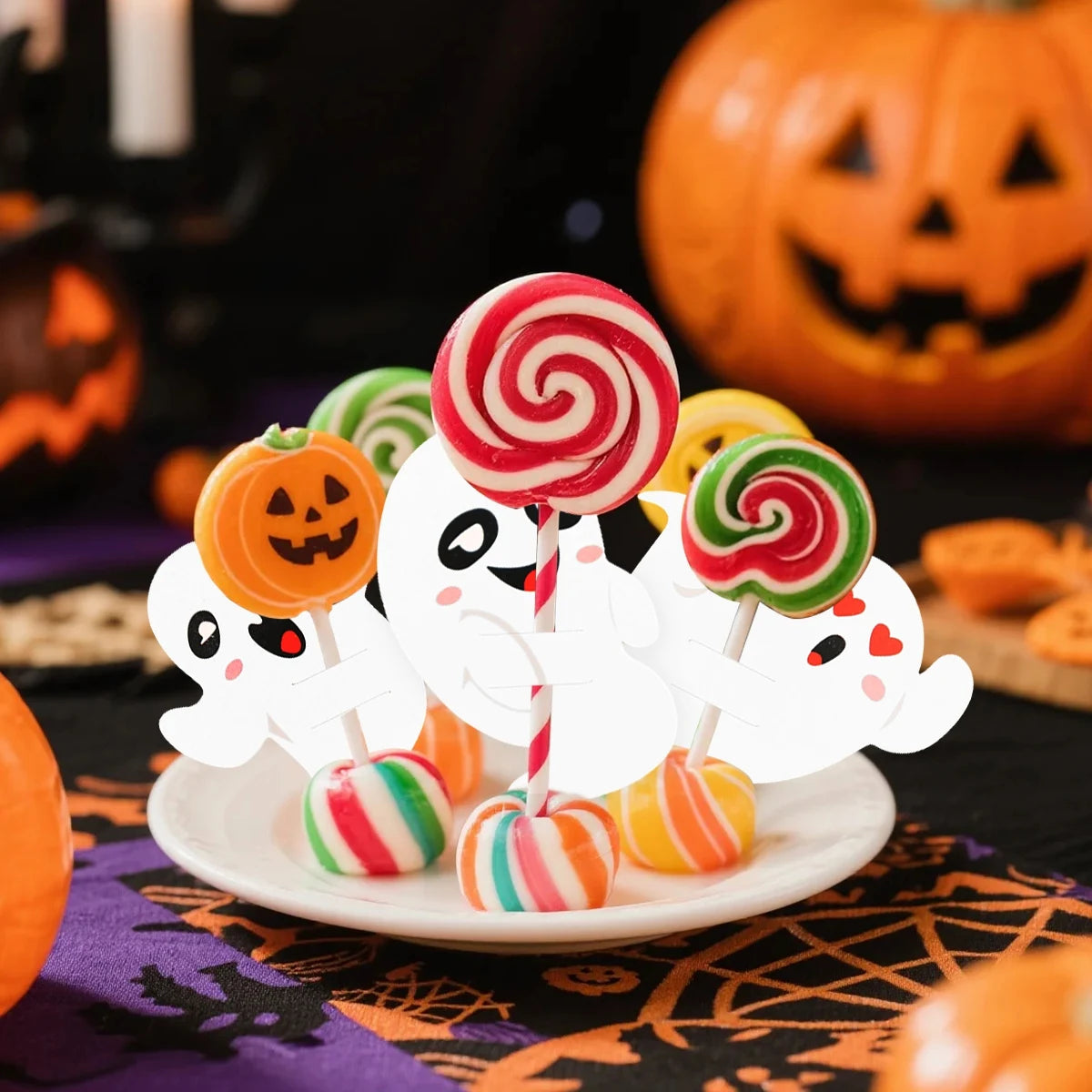 48pcs Ghost Lollipop Holder Happy Halloween Lollipop Decoration Paper Card Trick Or Treat Candy Pack kid Halloween Party