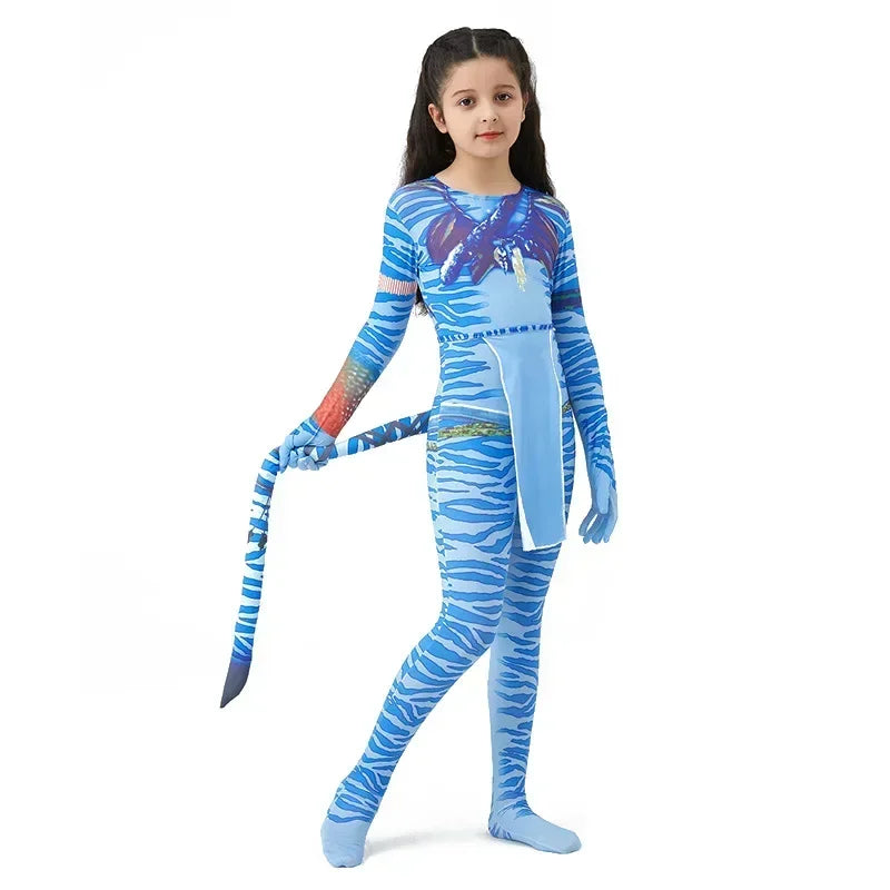 Boy Girls Halloween Cosplay Avatar Costume Kids The Way of Water Neytiri Alien Cosplay Hero One Piece Tight Fitting Clothing