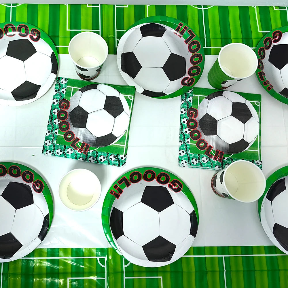 Soccer Theme Disposable Tableware Set Paper Plates Cups Napkins Tablecloth Boys Sports Football Birthday Party Decor Supplies