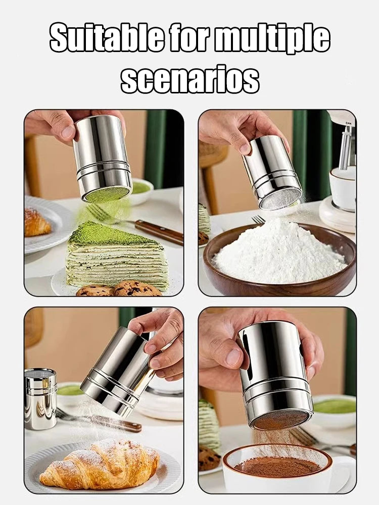 Duster With Cover Cocoa Powder Coffee Stainless Steel Duster Fine Mesh Bucket Seasoning Bottle Home Kitchen