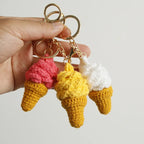 Handmaking Crochet Ice Cream Keyrings Wholesale Sweet Ice Cream Cone Series Crochet Keychain For Bag Pendant  Custom Accessories