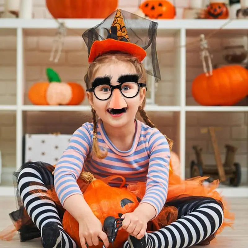 Halloween Party Eyeglasses Novelty Prank Disguise Glasses Big Nose Glasses with Eyebrows Mustache Silly Photo Props Supplies