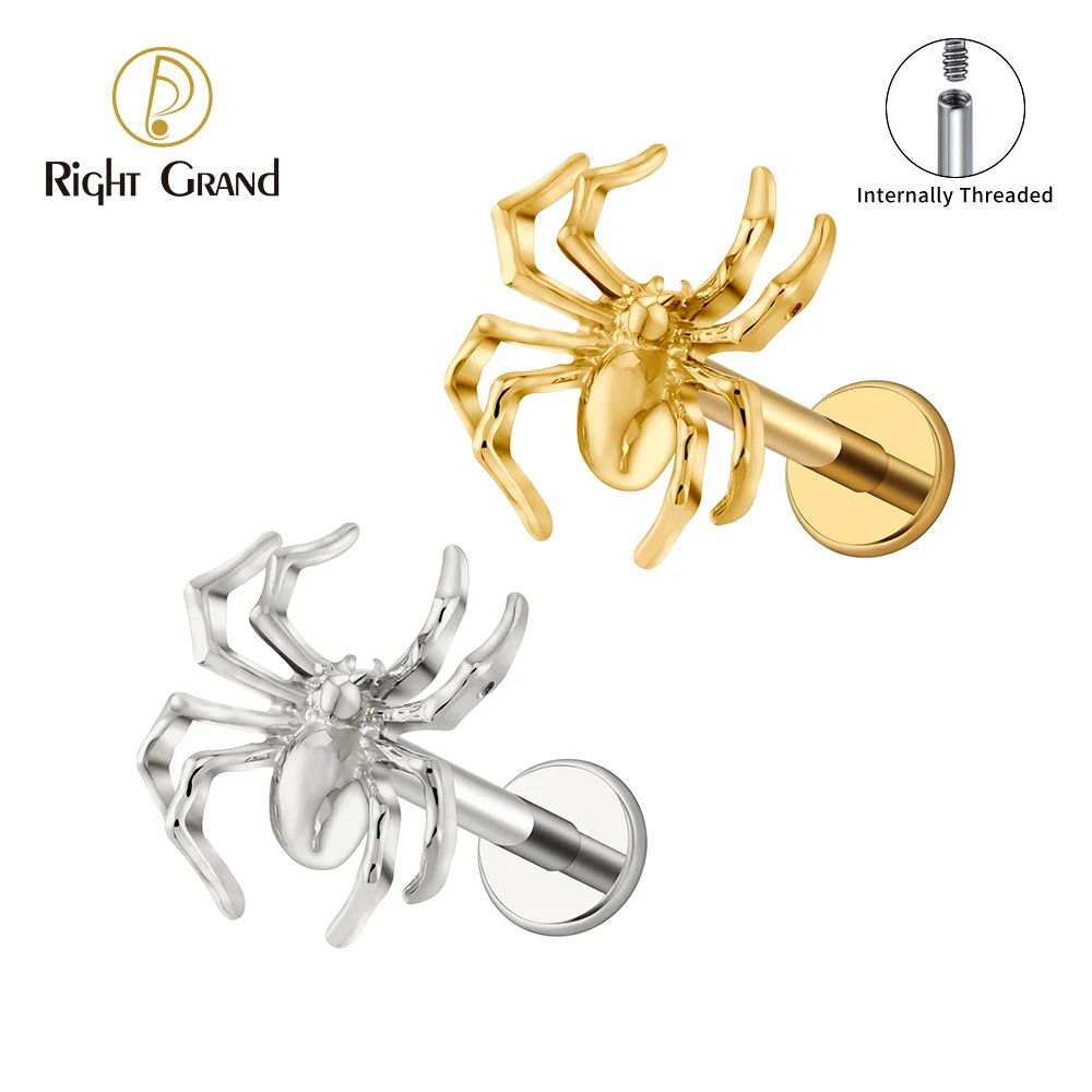 Right Grand ASTM F136 Titanium Spider Labret Lip Ring Tragus Cartilage Conch Flat Helix Stud Earring Halloween Piercing Jewelry