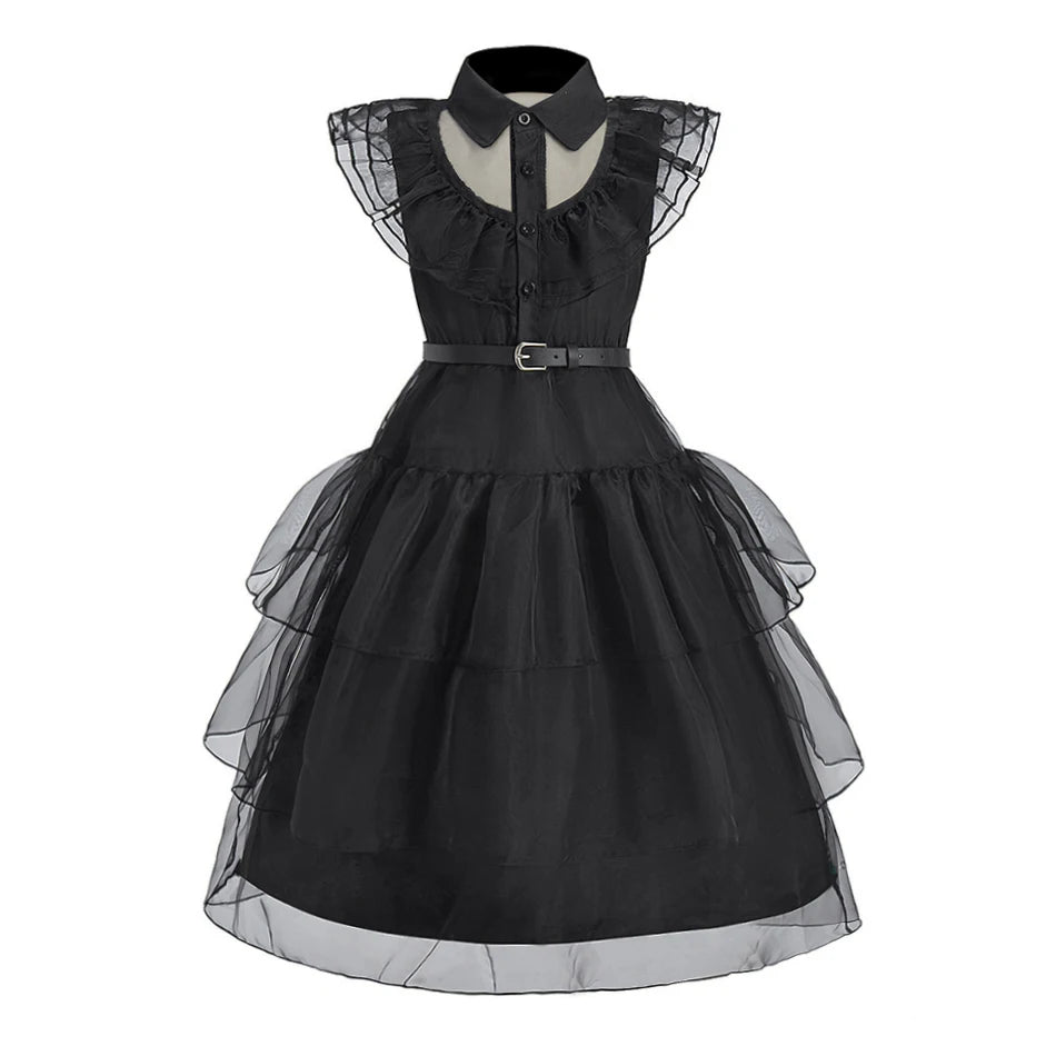 Girl Costume Kids Cosplay Black Witch Princess Dress Children Pageant Dinner Dress Girl Halloween Party Dancing Clothing