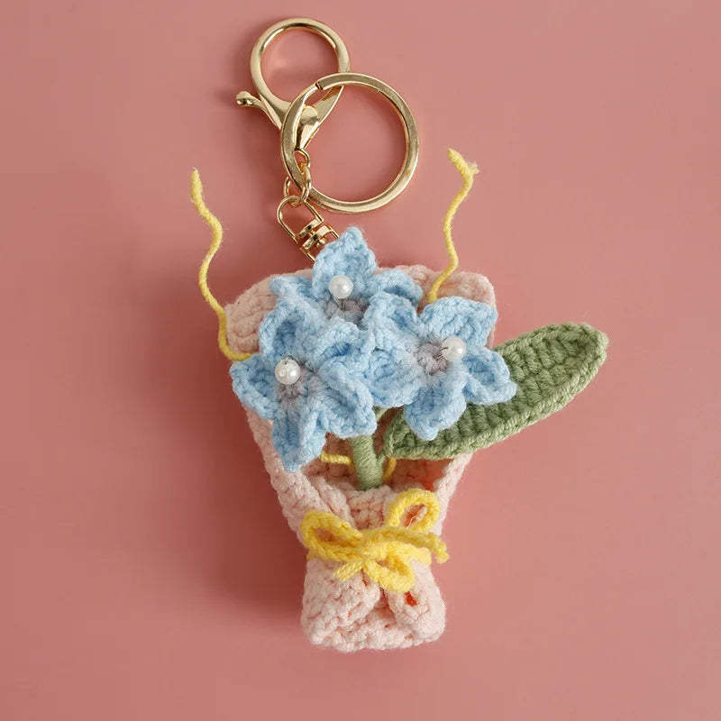 Exquisite Bouquet Series Crochet Keyrings Wholesale Handmaking Bouquet Keychain For Bag Pendant Knitting Flower Keyrings Custom