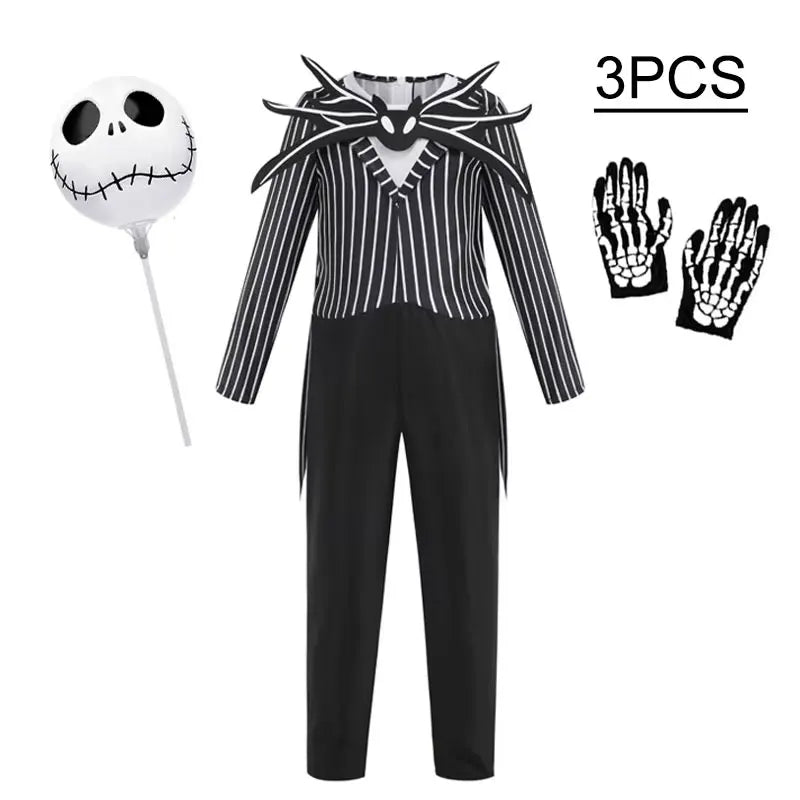 Kids Jack Skellington Cosplay Costume The Nightmare Before Christmas Boys Striped Outfit  Halloween Party Fancy Dress Up Set