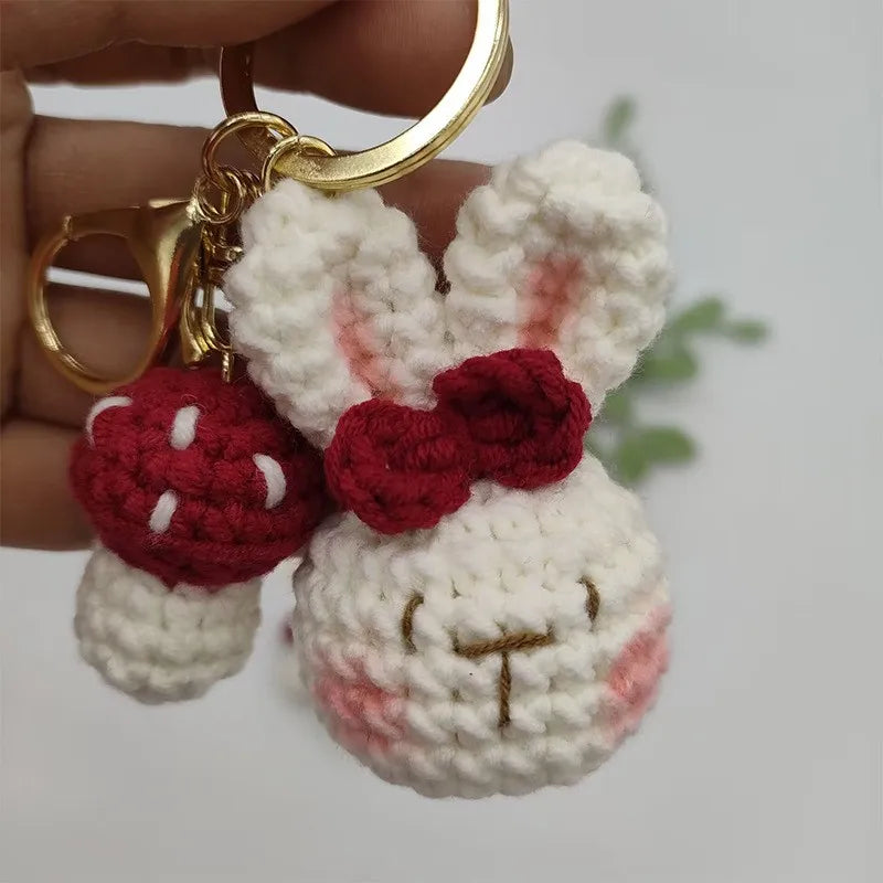 Cute Mushroom Rabbit Crochet Keychains Handmaking Crochet Cartoon Rabbit Doll Keyring For Bag Pendant Knitted Animal Doll Custom