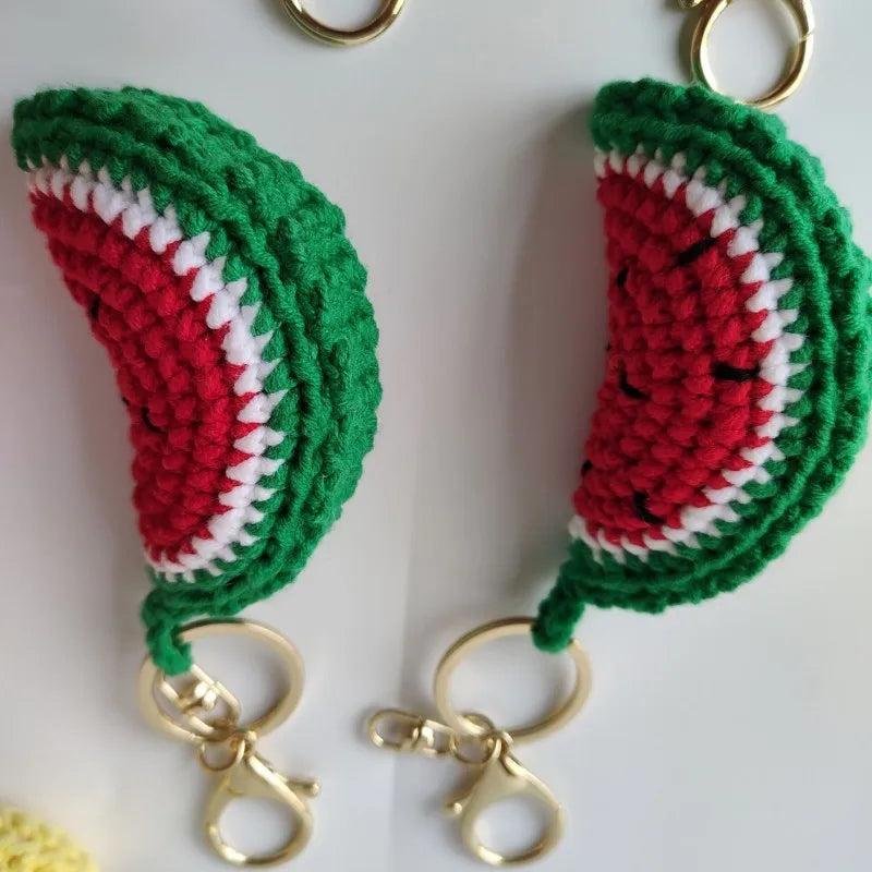 Cute Fruit Series Crochet Keychain Handmaking Knitted Strawberry Keyrings Cute Cherry Keyrings For Bag Pendant Custom Accessory