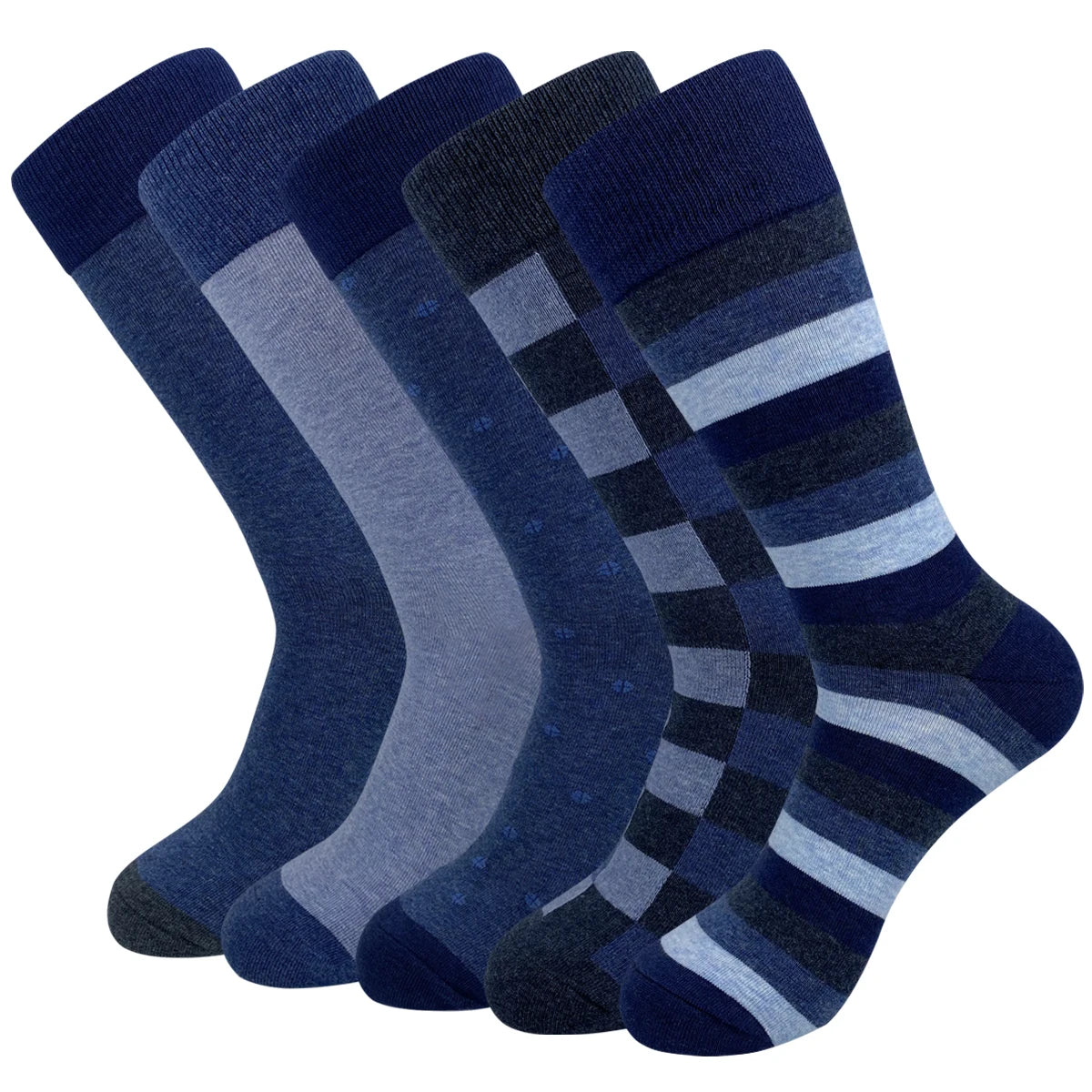 5 Pairs Mens Dress Socks Plus Large Size，High Quality Combed Cotton Crew Socks，Black Cool Argyle Breathable Casual Socks for Men