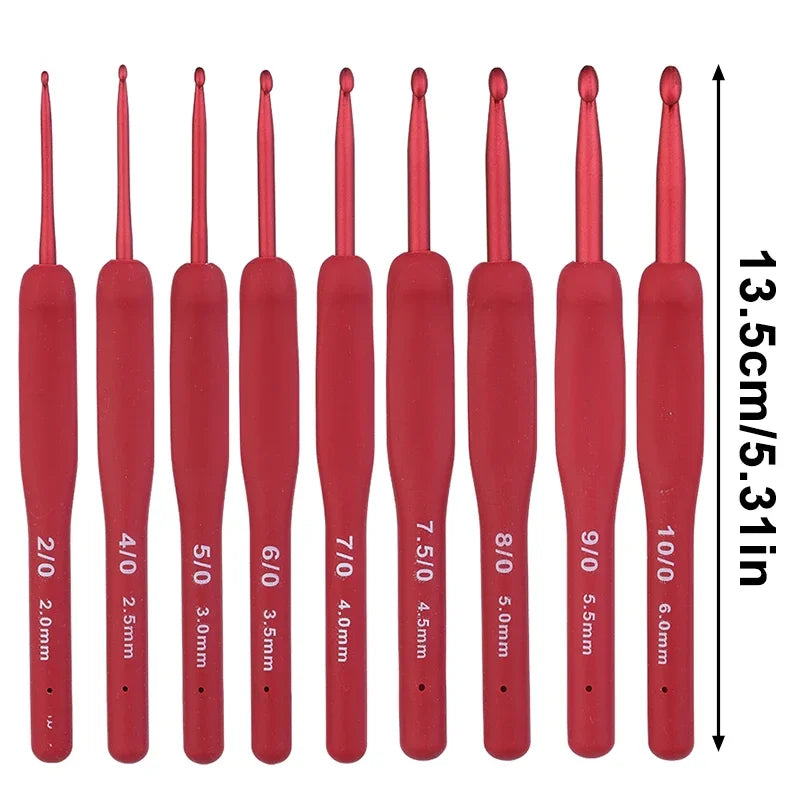 9PCS Red Crochet Hook Ergonomic Handle for Arthritic Hands Extra Long  Knitting Needles for Beginners and Crocheting Yarn