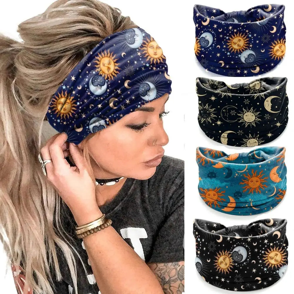 Bohemia Print Wide Headbands New Vintage Elastic Knot Turban Headwrap for Women Girls Soft Print Yoga Bandana Hair Accessories