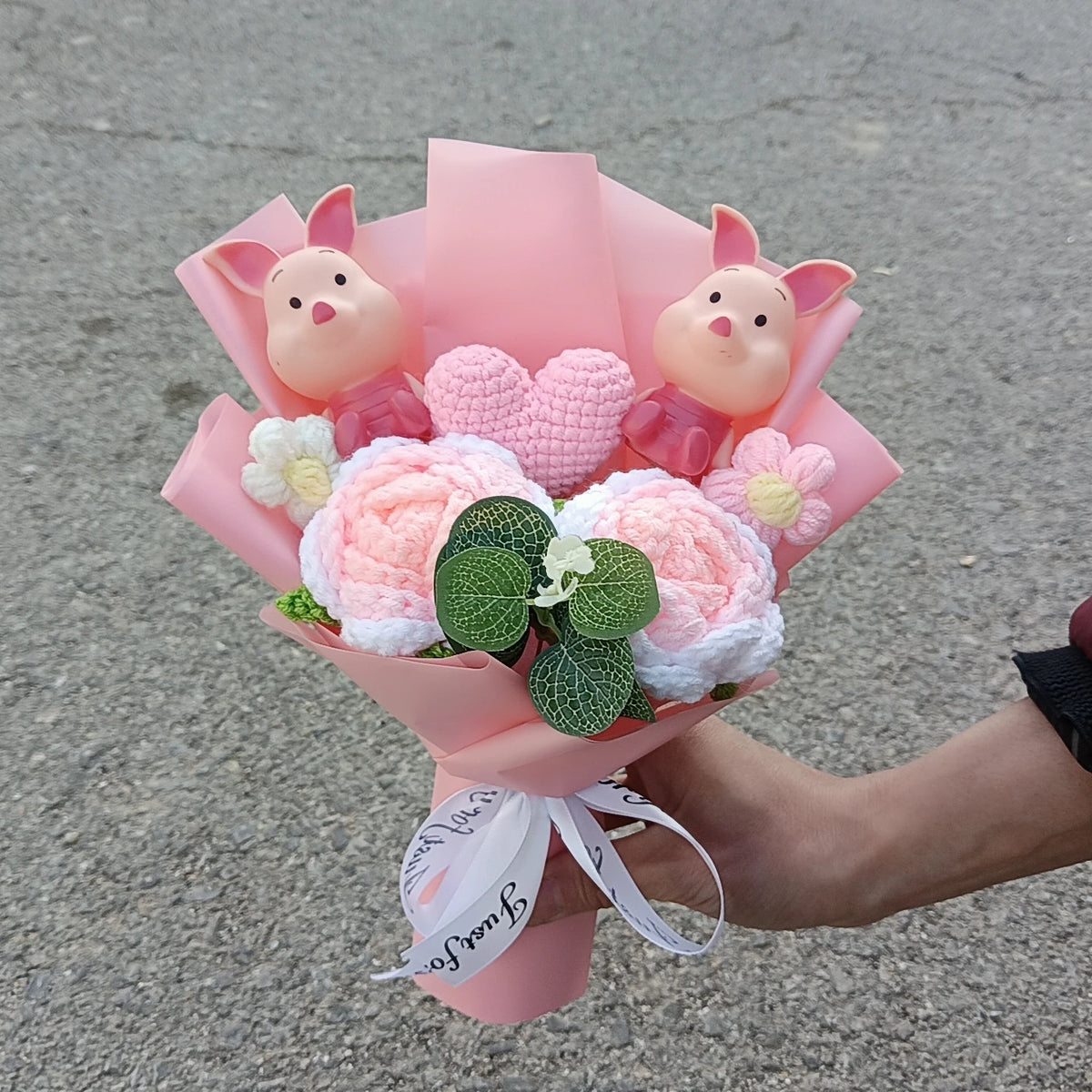 Anime Winnie the Pooh Pig Elephant Handmade Flower Bouquet Plush Doll Wedding Graduation Valentine Christmas Birthday Gifts