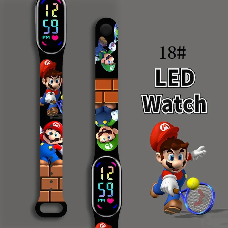 Mario Bros Digital Watch for Kids Waterproof Sport Wristband Luigi Princess Peach Yoshi Bowser Action Figures Children