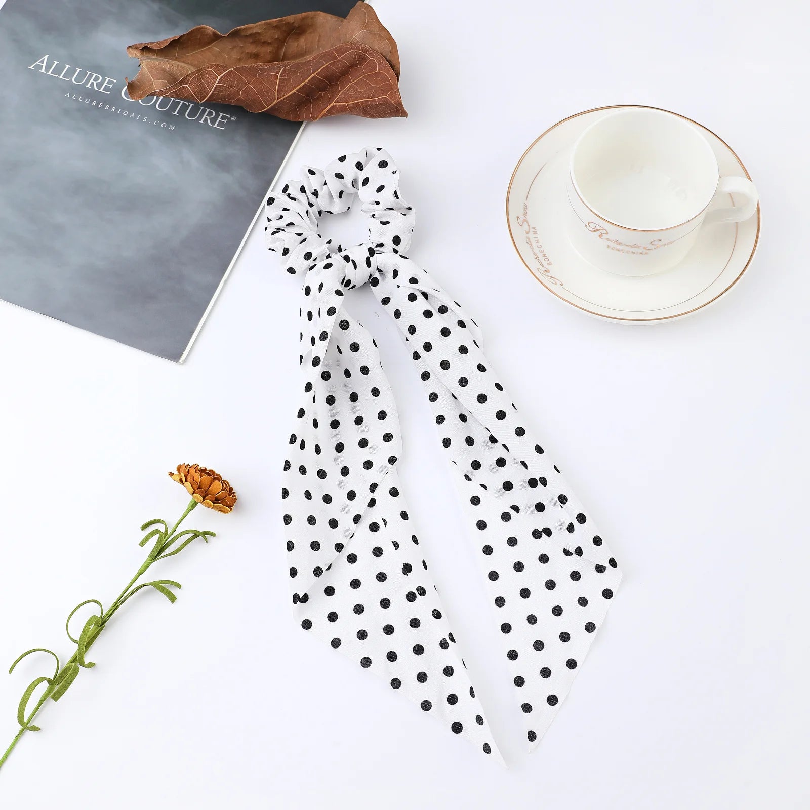 Fashion Flower Print Bow Satin Long Ribbon Ponytail Scarf Tie Scrunchies Women Girls Elastic Bands Hair Accessories