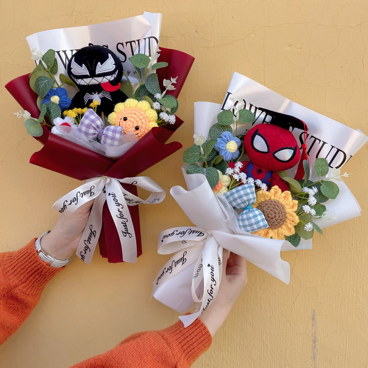 Amine Super Hero Spider-Man Stuffed Plush Dolls Creative Handmade Bouquets for Boys Graduation Christmas Birthday Gifts