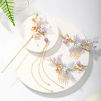 Chinese Hanfu Hair Stick Hairpin Earrings Hair Accessories Set Long Fringed Vintage Hairpin Flower Handmade Wedding Hair Jewelry
