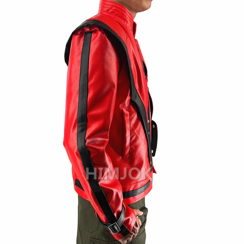 Michael Jackson Costumes Red Leather Jacket for Thriller Cosplay Halloween Adults XS-4XL
