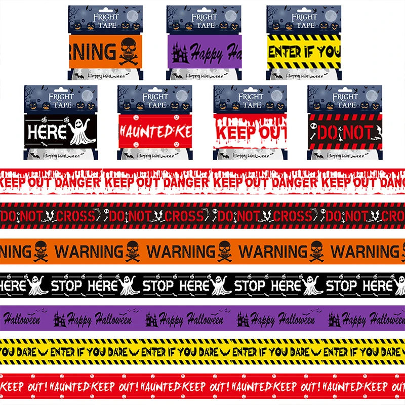 Halloween Warning Tape Signs Halloween Props Window Prop Party Danger Warning line 580x8.5cm Halloween Decoration Witch Balloons