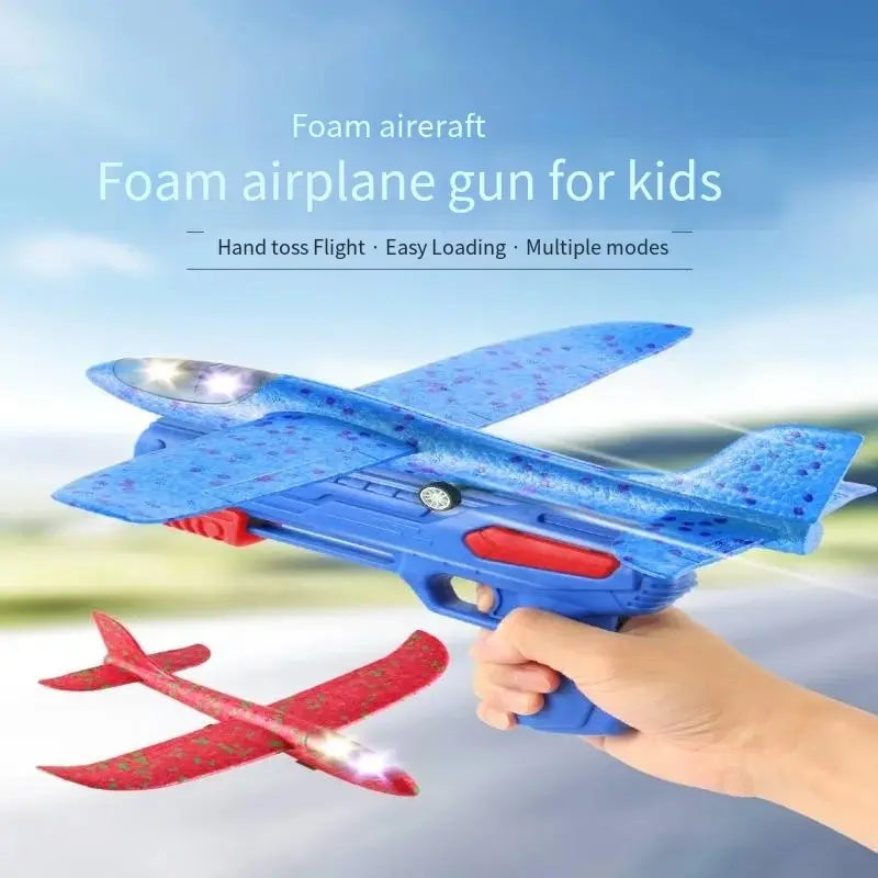 Glowing & Non-Glow Foam Catapult Plane,  Outdoor Shooting Toy Gun, Rotating Boomerang Flying Aircraft Model