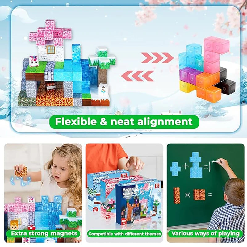 100-300pcs Magnetic Tiles Building Blocks Set,My World Figures Bricks, STEM Educational Toys for Kids Ages 3-10,Boys Girls Gifts