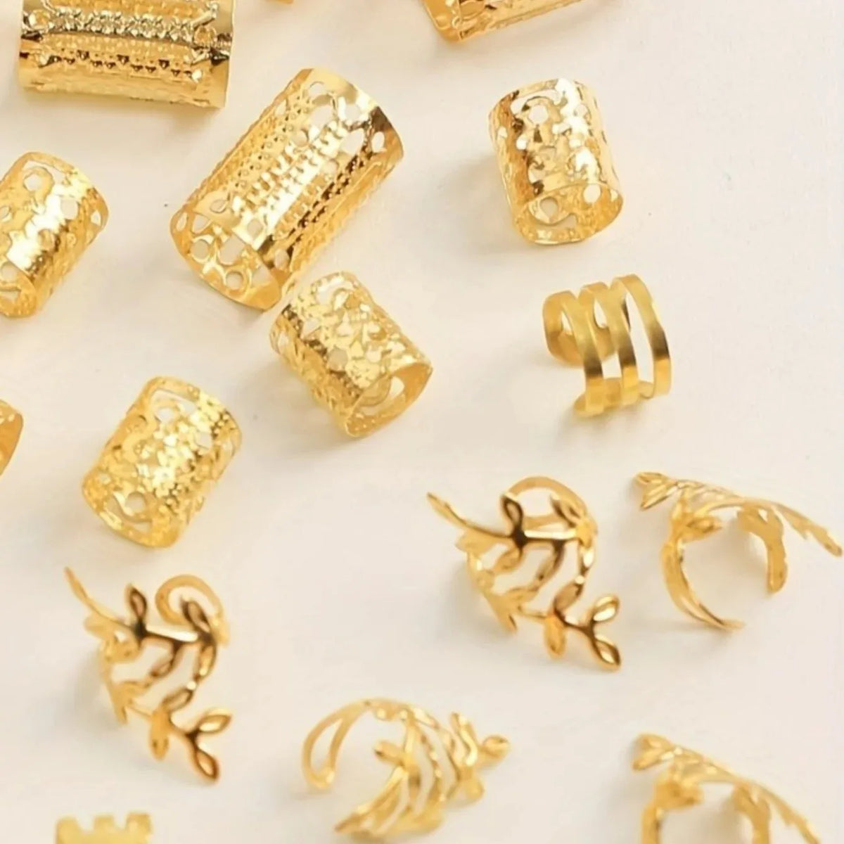 40PCS/Set Women's Elegant Hollow Hair Rings Set with Various Patterns DIY Hair Accessories for Girls Loc Hair Jewelry for Braids