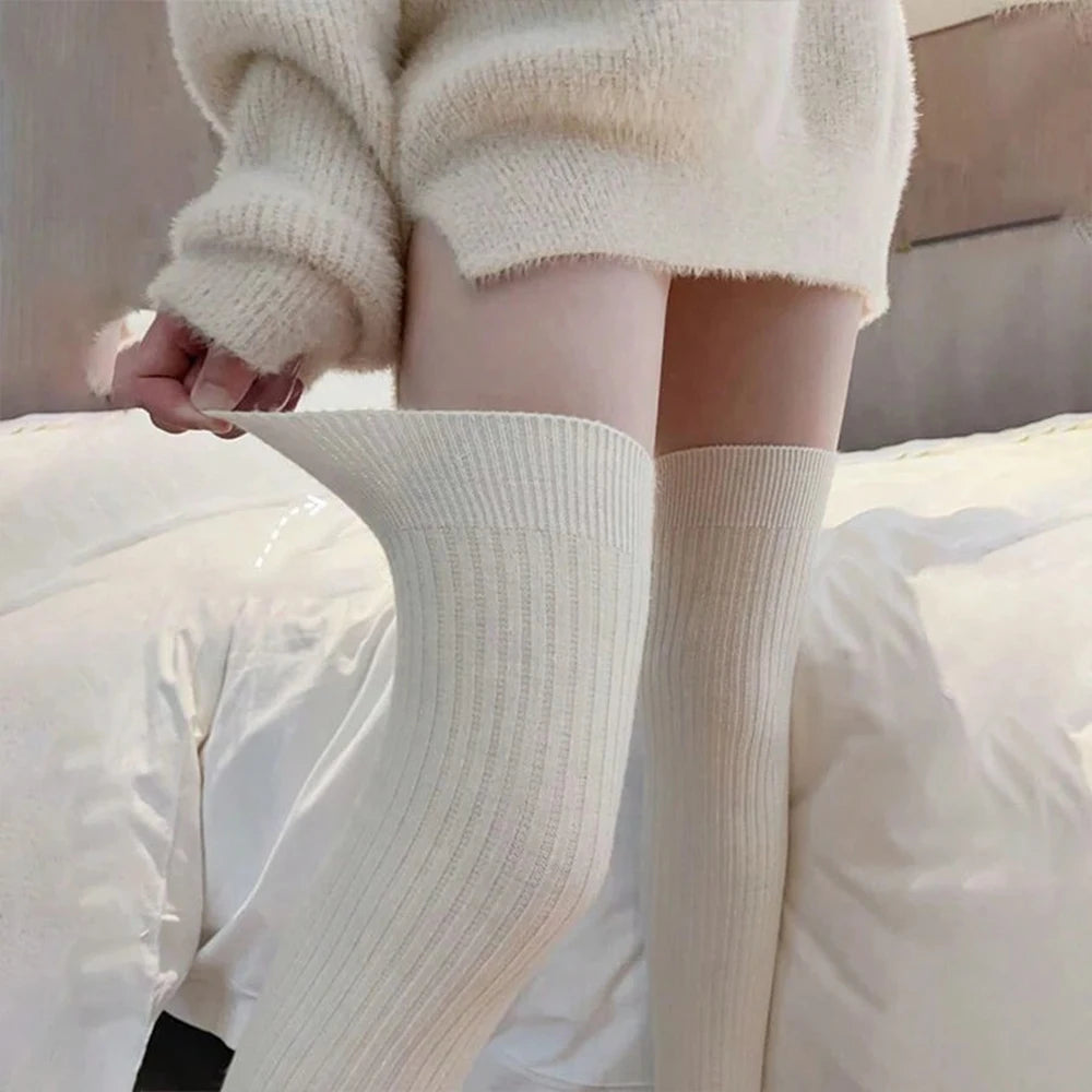 1/3/6 Pairs Women Classic Striped Knee High Stockings Fashionable Versatile Black White Gray Solid Color Comfortable Stockings ﻿