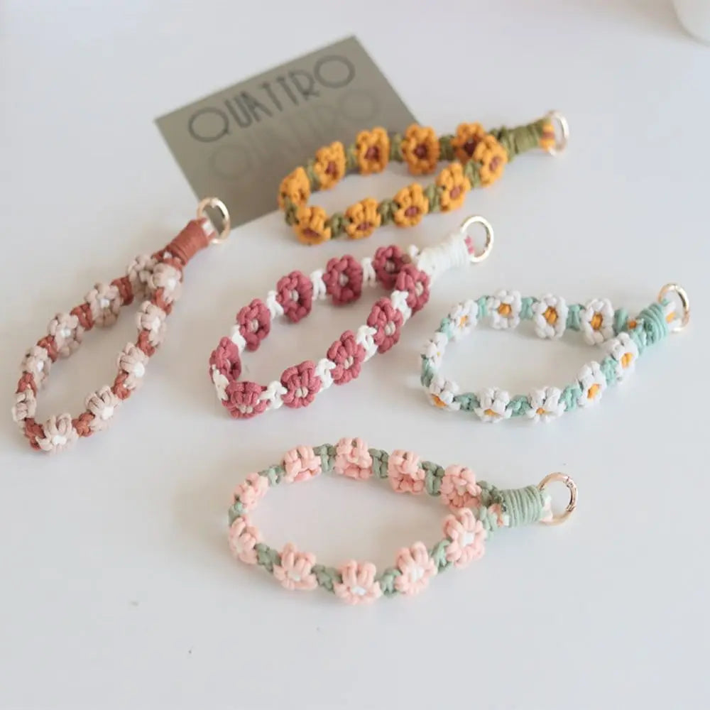 Korean Style Boho Phone Case Rope Keyring Bag Hanging Crochet Macrame Wristlet Phone Wristband DIY Craft Accessories