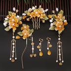 Chinese Hanfu Hair Stick Hairpin Earrings Hair Accessories Set Long Fringed Vintage Hairpin Flower Handmade Wedding Hair Jewelry