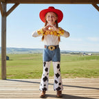 2026 Jessie Cowgirl Costume 2 Piece Set Sleeve shirt Cow Print Flared Pants Kids Cosplay Outfit Halloween Carnival Casual Wear