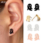 Punk Halloween Earring Black Stainless Steel Ghost Pirate Skull Stud Earrings Women Men Goth Pumpkin Spider Bat Ear Jewelry Gift
