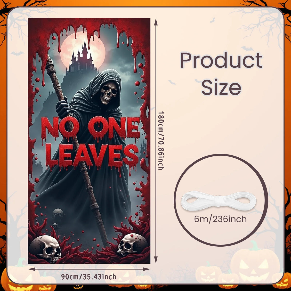72.83x35.43 Inch Halloween Door Banner Polyester Ghost Hospital Scary Head Scene Decoration Halloween Party Supplies Photography
