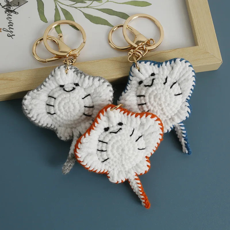 Unique Stingray Design Crochet Keychain Handmaking Knitted Fish Keyrings Cute Marine Series Knitting Keyrings Custom Accessories