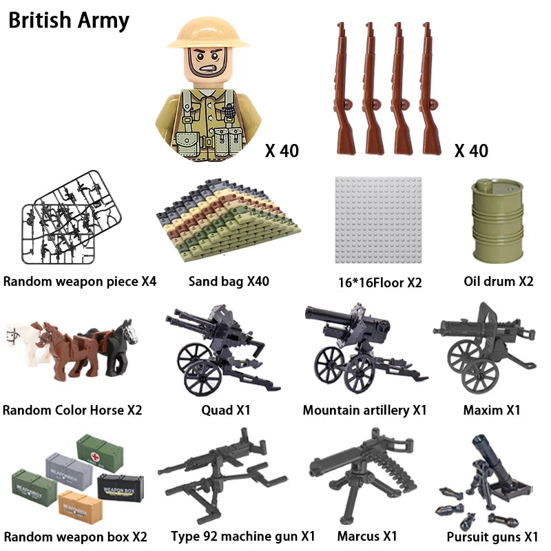 40/set World War II military building blocks National army soldier Character weapon assembly building block Children's toy gifts