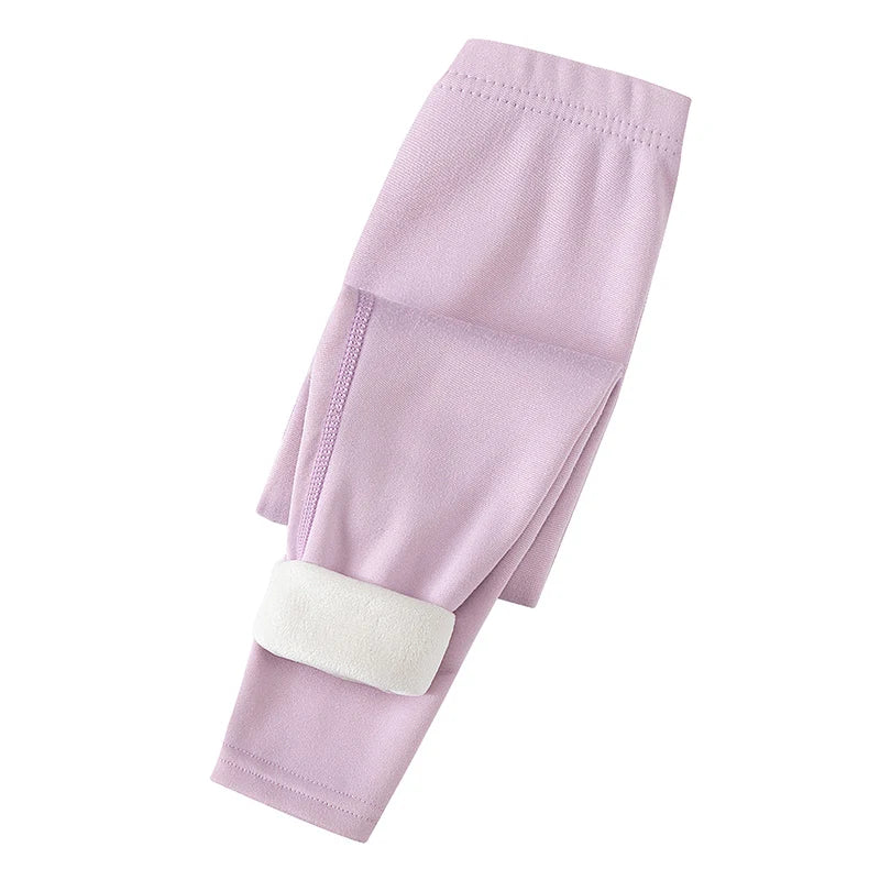 3/1 Piece Autumn And Winter Children Solid Color With Plush And Thickened Warm Leggings Girls' Safety Pants Boys' Home Pants