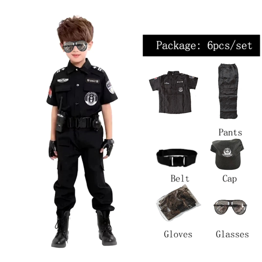 2024 New Children Boys Girls Funny Policeman Costumes Kids Police Uniform Cosplay Clothing Suit Halloween Party Carnival Gift