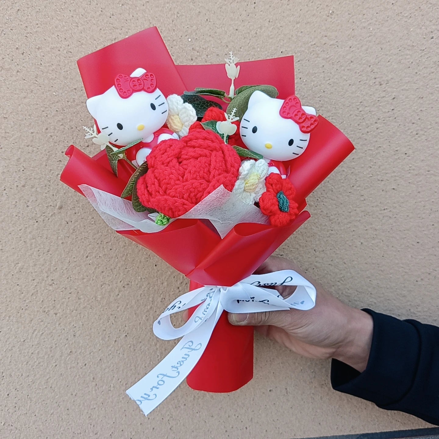 Hello Kitty Plush Bouquet with Rose Kawaii Anime Fluffy Stuffed Plush Doll Christmas Valentine's Day Holiday Birthday Gift