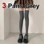 1/3/6 Pairs Women Classic Striped Knee High Stockings Fashionable Versatile Black White Gray Solid Color Comfortable Stockings ﻿