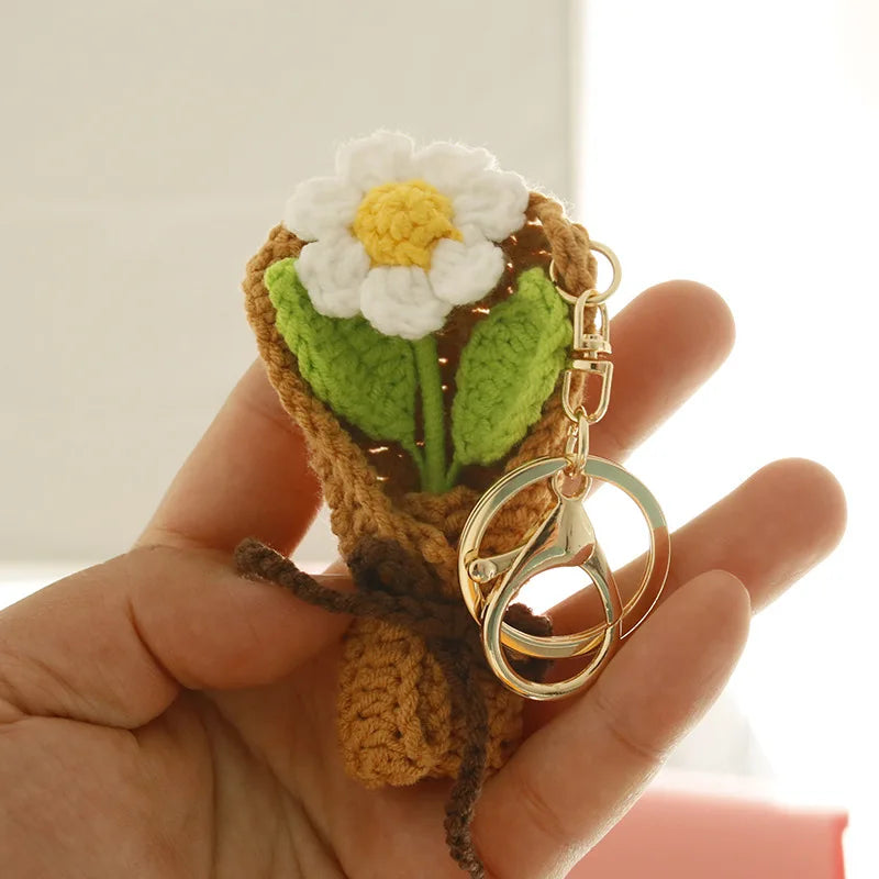 Exquisite Bouquet Series Crochet Keyrings Wholesale Handmaking Bouquet Keychain For Bag Pendant Knitting Flower Keyrings Custom