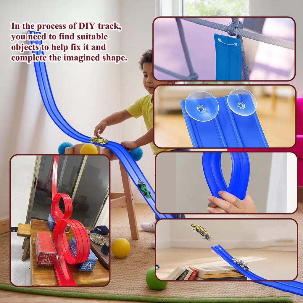 Net Bag/Box 13Ft/16.3Ft Flexible Track Toy & Mini Car DIY Competitive Rail Vehicle Game Educational Gift for Children Christmas