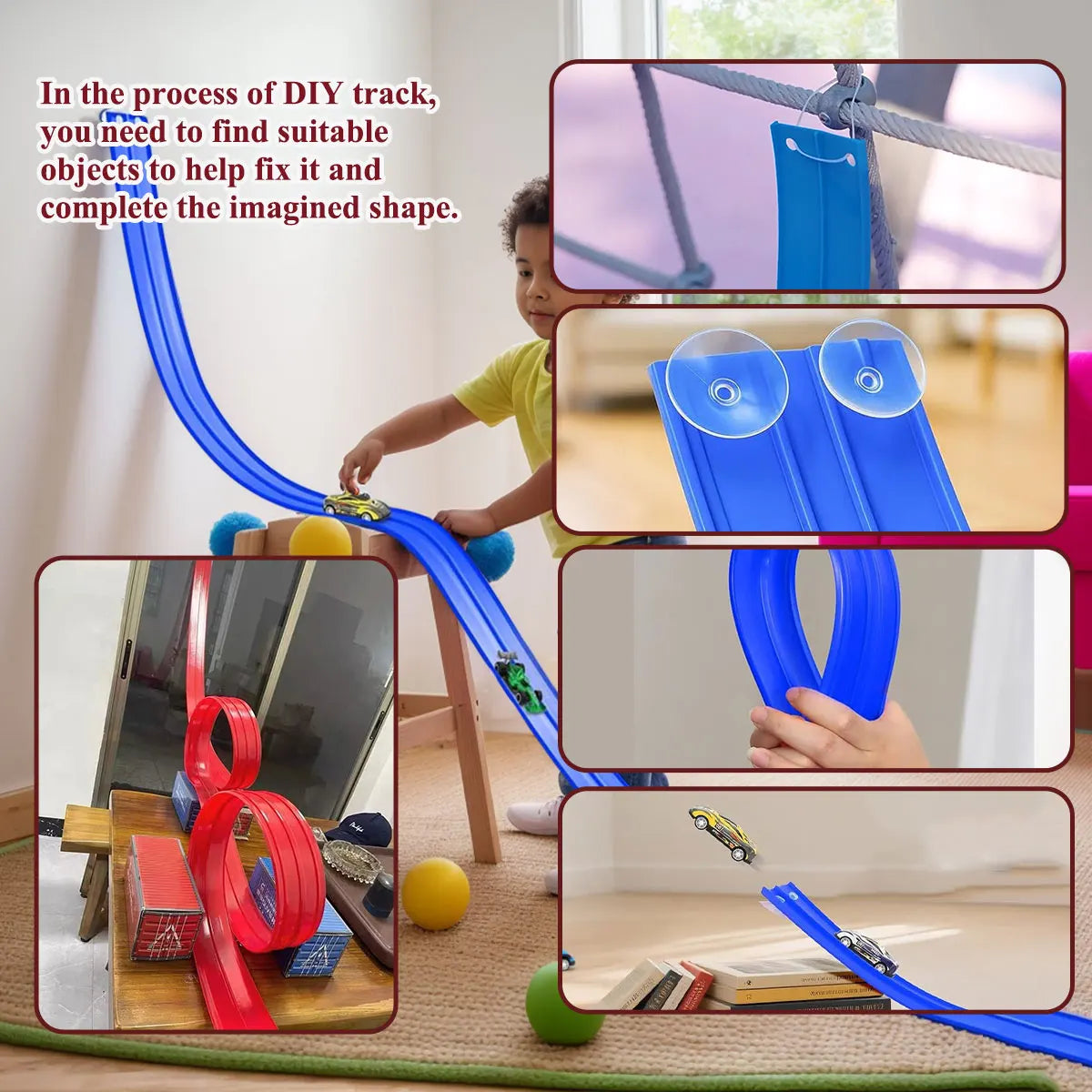 Net Bag/Box 13Ft/16.3Ft Flexible Track Toy & Mini Car DIY Competitive Rail Vehicle Game Educational Gift for Children Christmas