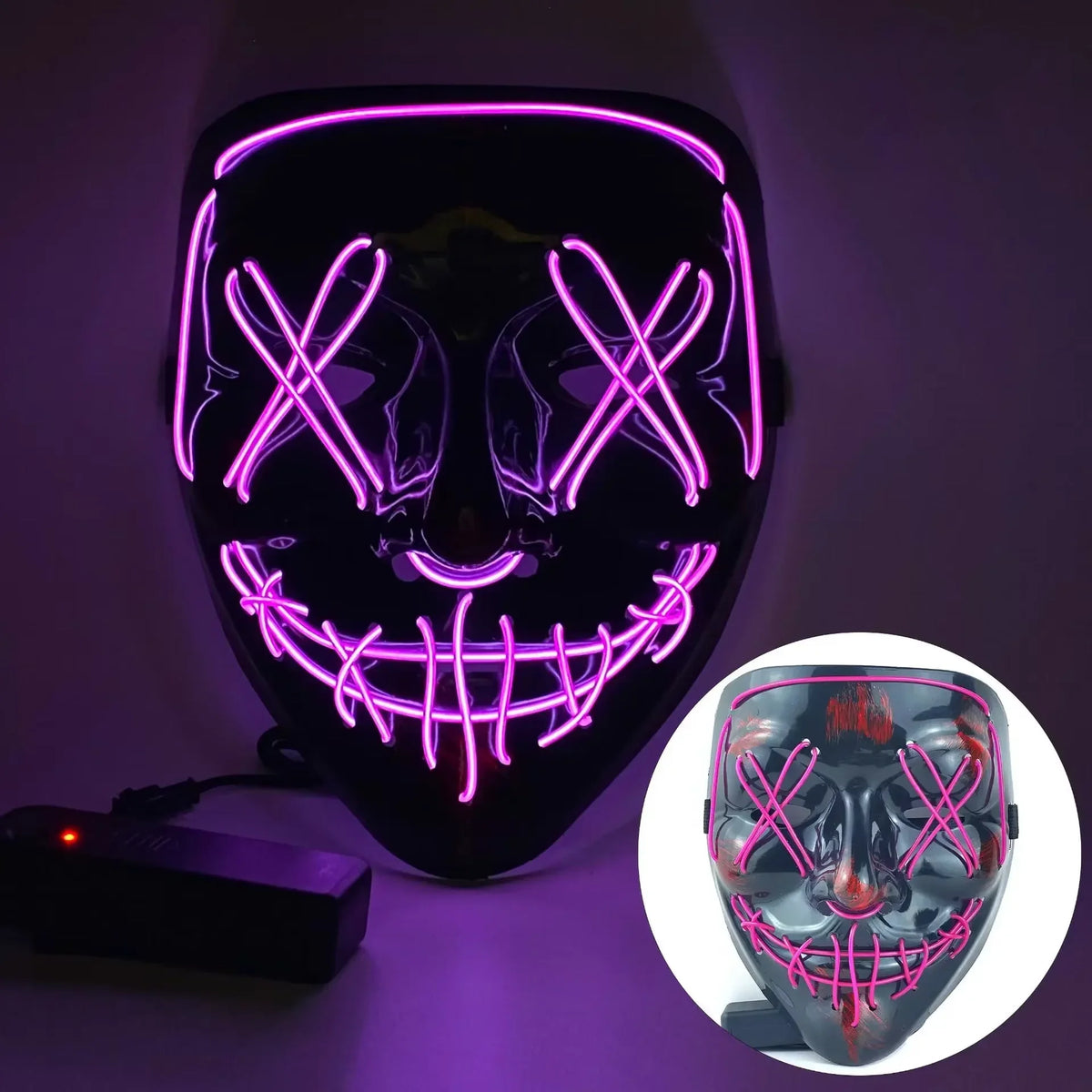 LED Halloween Mask Glow in The Dark Scary Terror Face Cover Bright Scream Light Up Costume for Men Carnival Party