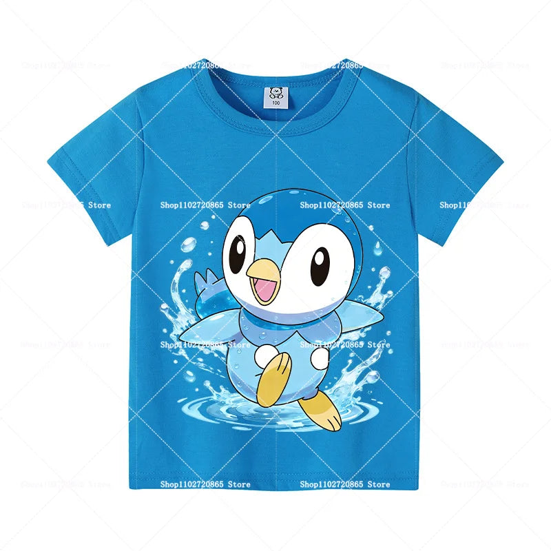 Pokemons Cotton T-Shirt Pikachu Eevee Cartoon Anime Tees Classic Game Fashion Printed Tops Summer Breathable Casual Clothes Gift