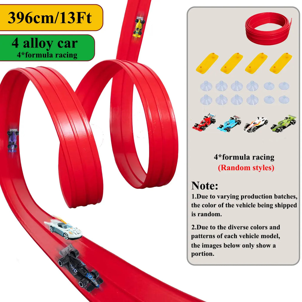 Net Bag/Box 13Ft/16.3Ft Flexible Track Toy & Mini Car DIY Competitive Rail Vehicle Game Educational Gift for Children Christmas