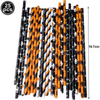 25/50/100pcs Halloween Theme Disposable Paper Straws Spider Skull Pumpkin Bat Pattern Happy Halloween Party Decor Supplies