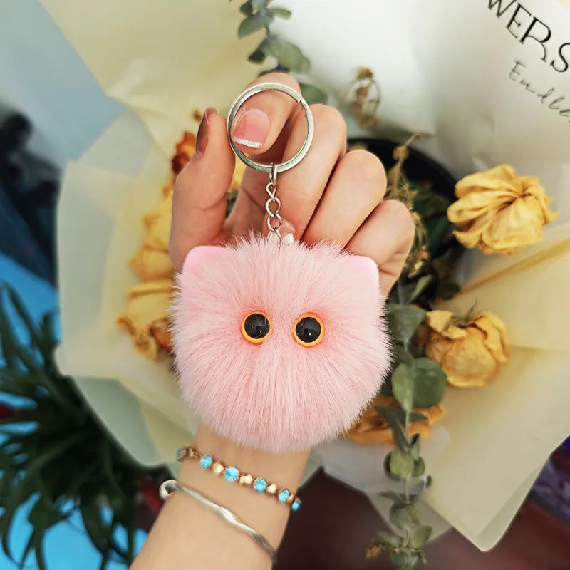 Blush Cat Ball Original Design Cartoon Handmade Plush Pendant Cat Keychain Girly Gift for Girls